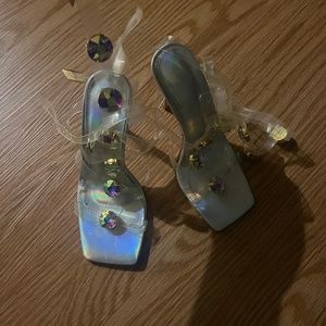 High heels with clear gladiator straps